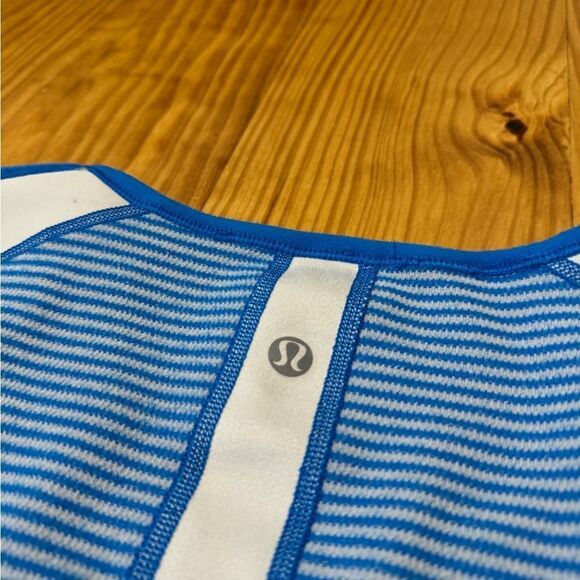 LULULEMON Runder Under Long Sleeve Mini Check Pique Reversible Shirt Blue Cream - Picture 10 of 11